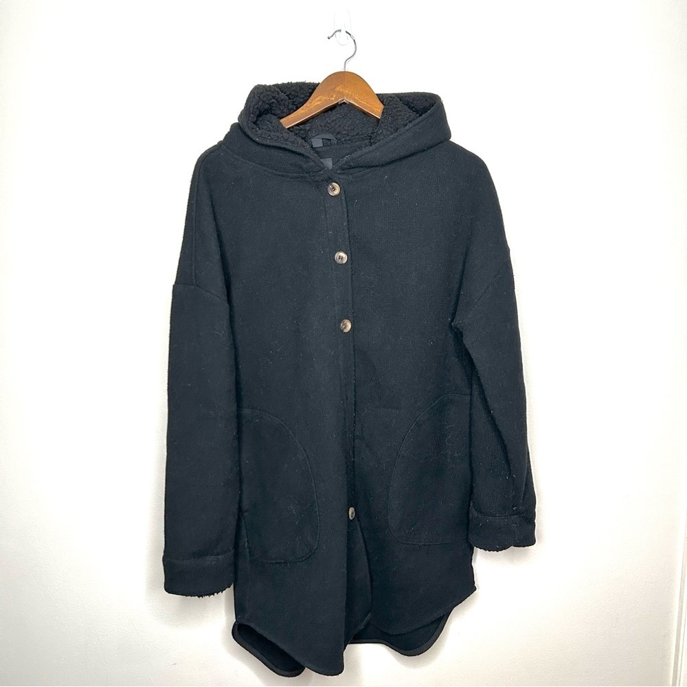 RDI Faux Shearling Hooded Cocoon Shacket Black Medium